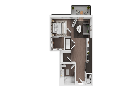 Floor plan for 1 bed, 1 bath, 586 sqft
